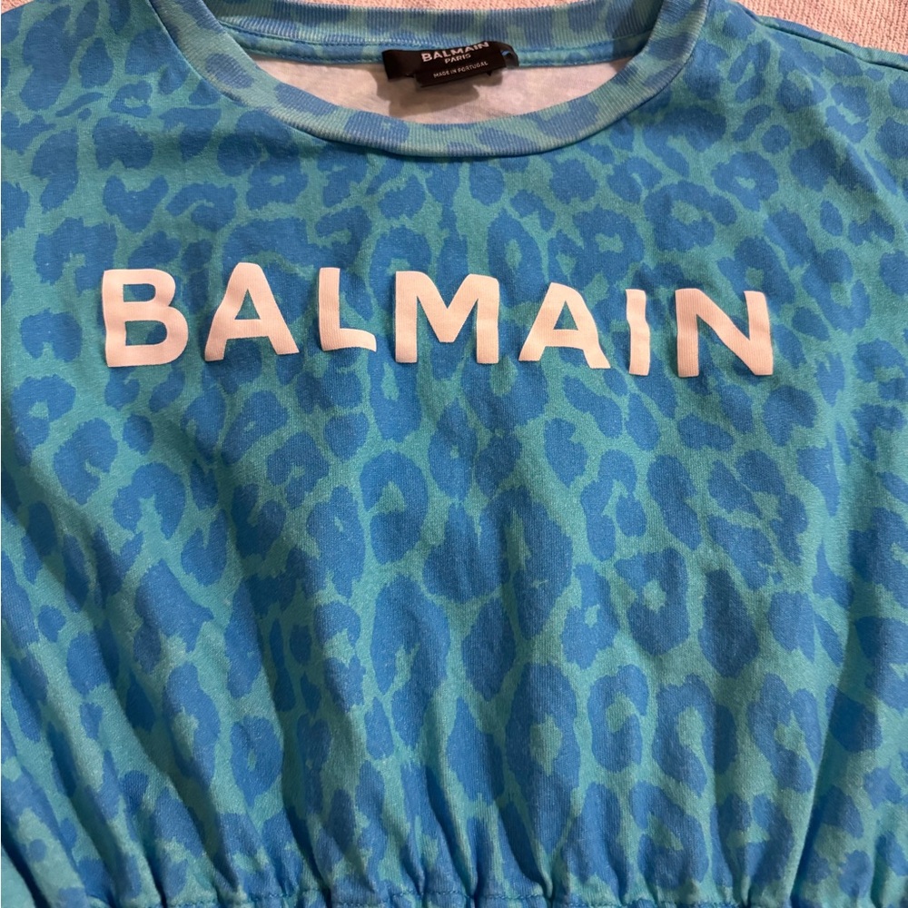 Balmain Kids Leopard Print Blue Nightgown - Picture 2 of 9